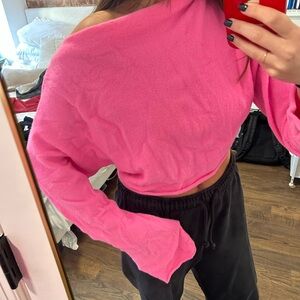 FREE PEOPLE 100% NYLON Pink Off-Shoulder Sweater